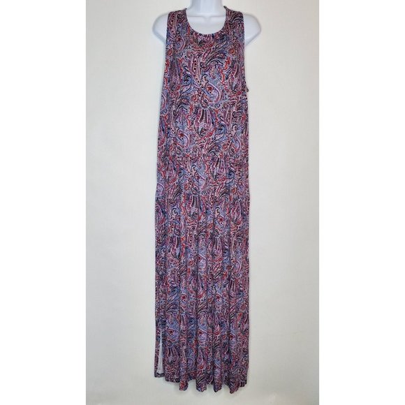 Talbots Dresses & Skirts - Talbots Womens Paisley Maxi Dress Size XL Red Blue Tie Back Drop Wasit Side Slit